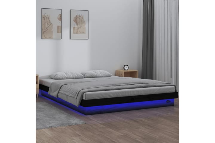beBasic Sängynrunko LED musta 120x190 cm 4FT Small Double täysi puu - Musta - Sänkykehikot & sängynrungot