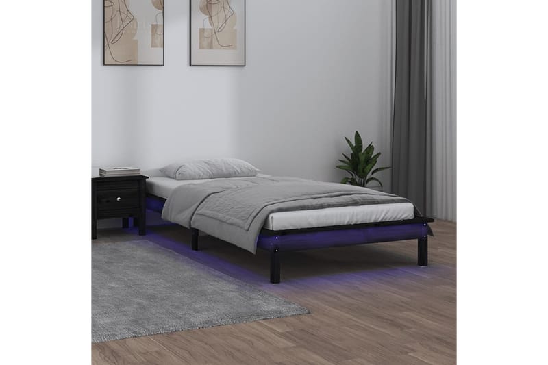 beBasic Sängynrunko LED musta 75x190 cm 2FT6 Small Single täysi puu - Musta - Huonekalut - Sänky - Sänkykehikot & sängynrungot