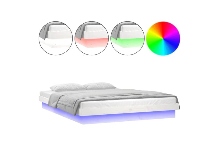 beBasic Sängynrunko LED valkoinen 120x190 cm 4FT Small Double täysi puu - Valkoinen - Sänkykehikot & sängynrungot