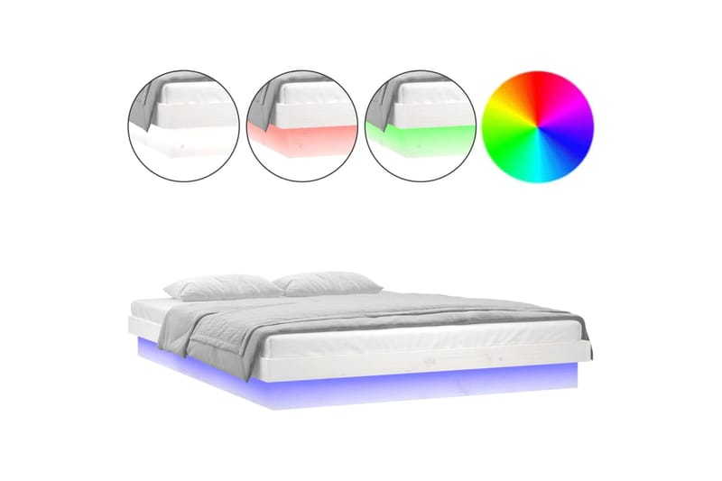 beBasic Sängynrunko LED valkoinen 120x190 cm 4FT Small Double täysi puu - Valkoinen - Huonekalut - Sänky - Sänkykehikot & sängynrungot