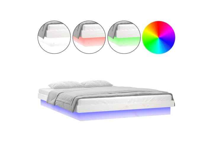 beBasic Sängynrunko LED valkoinen 135x190 cm 4FT6 Double täysi puu - Valkoinen - Sänkykehikot & sängynrungot