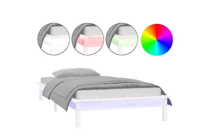 beBasic Sängynrunko LED valkoinen 75x190 cm 2FT6 Small Single täysi puu - Valkoinen - Sänkykehikot & sängynrungot