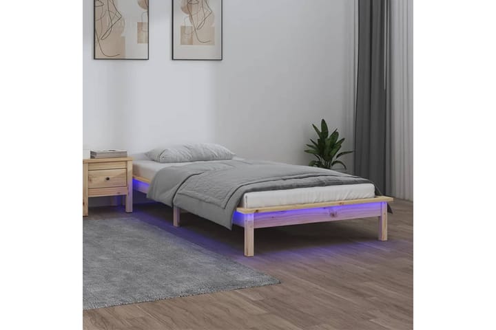 beBasic Sängynrunko LED-valoilla 100x200 cm täysi puu - Ruskea - Sänkykehikot & sängynrungot