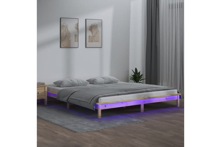 beBasic Sängynrunko LED-valoilla 140x190 cm täysi puu - Ruskea - Sänkykehikot & sängynrungot