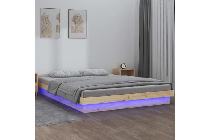 beBasic Sängynrunko LED-valoilla 160x200 cm täysi puu - Ruskea - Sänkykehikot & sängynrungot