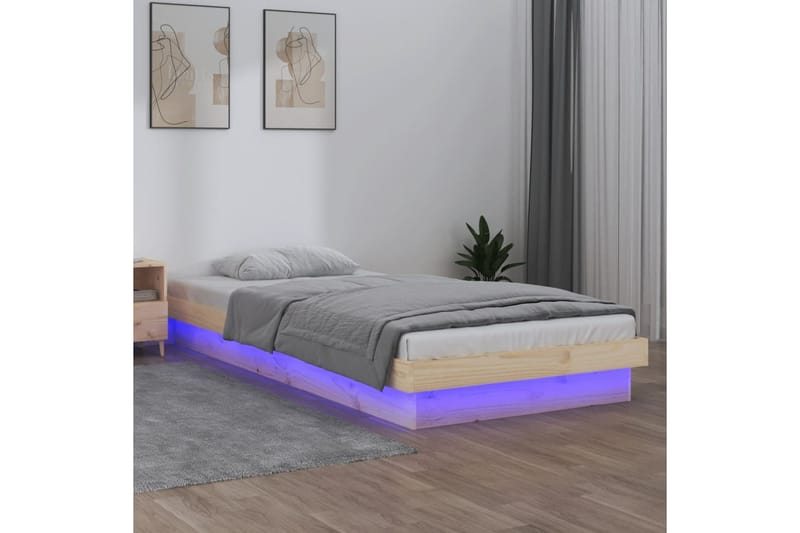 beBasic Sängynrunko LED-valoilla 75x190 cm 2FT6 Small Single täysi puu - Ruskea - Huonekalut - Sänky - Sänkykehikot & sängynrungot