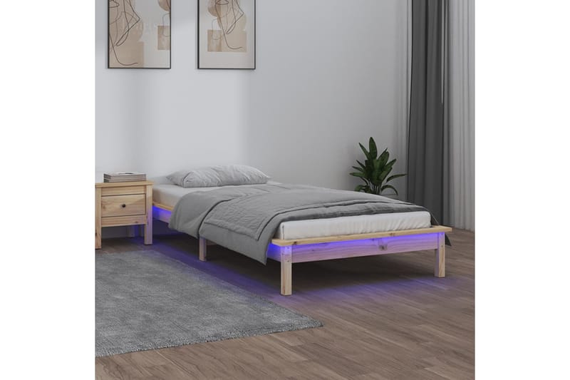 beBasic Sängynrunko LED-valoilla 90x200 cm täysi puu - Ruskea - Sänkykehikot & sängynrungot