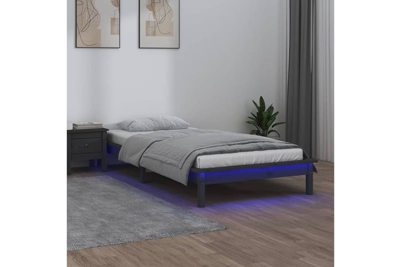 beBasic Sängynrunko LED-valoilla harmaa 100x200 cm täysi puu - Harmaa - Sänkykehikot & sängynrungot