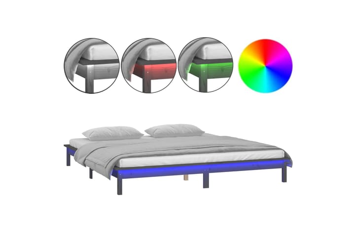 beBasic Sängynrunko LED valoilla harmaa 140x190 cm täysi puu - Harmaa - Sänkykehikot & sängynrungot
