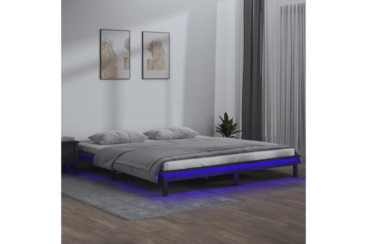beBasic Sängynrunko LED-valoilla harmaa 160x200 cm täysi puu - Harmaa - Sänkykehikot & sängynrungot