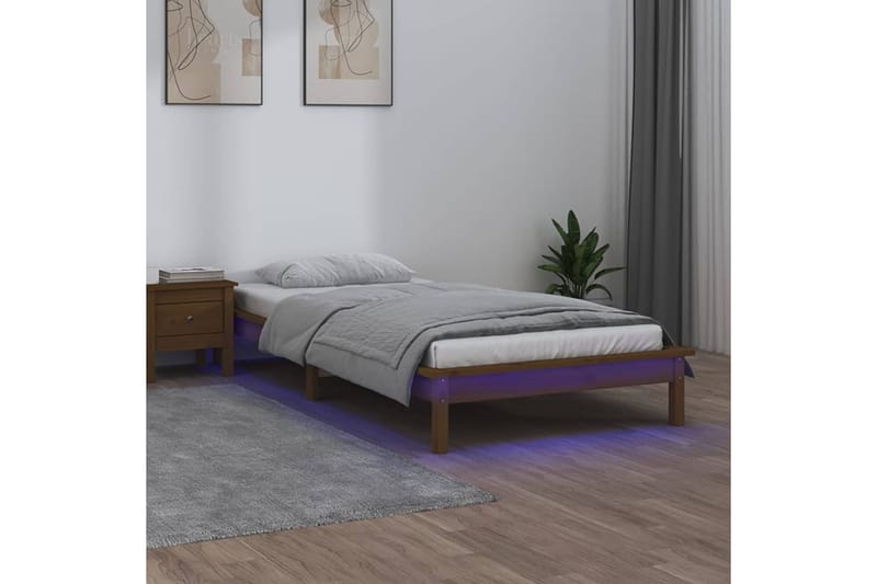 beBasic Sängynrunko LED-valoilla hunajanruskea 100x200 cm täysi puu - Ruskea - Sänkykehikot & sängynrungot