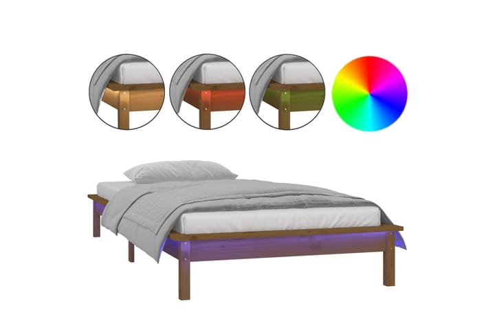 beBasic Sängynrunko LED-valoilla hunajanruskea 100x200 cm täysi puu - Ruskea - Sänkykehikot & sängynrungot