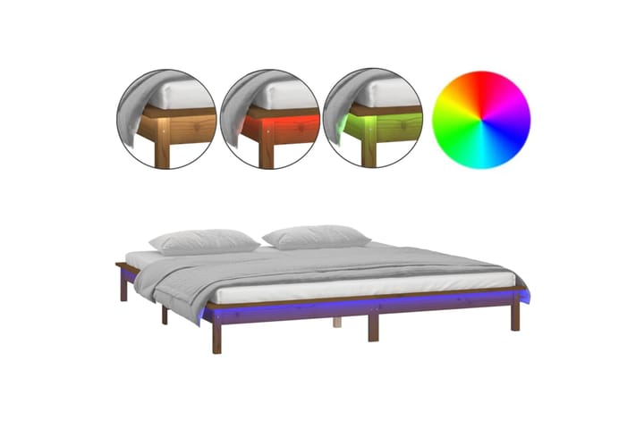 beBasic Sängynrunko LED-valoilla hunajanruskea 140x190 cm täysi puu - Ruskea - Sänkykehikot & sängynrungot