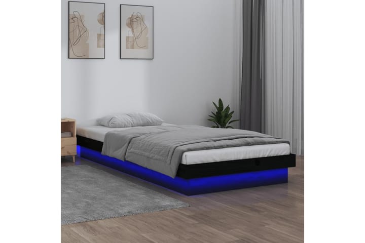 beBasic Sängynrunko LED-valoilla musta 100x200 cm täysi puu - Musta - Sänkykehikot & sängynrungot