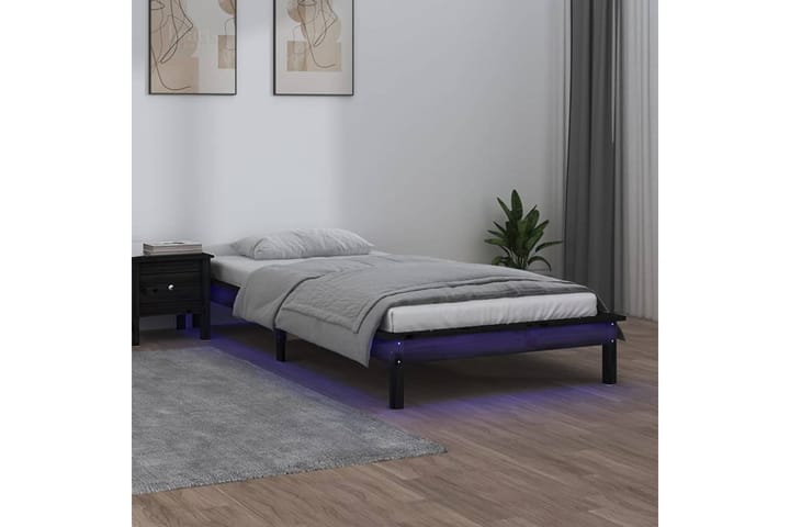 beBasic Sängynrunko LED-valoilla musta 100x200 cm täysi puu - Musta - Sänkykehikot & sängynrungot
