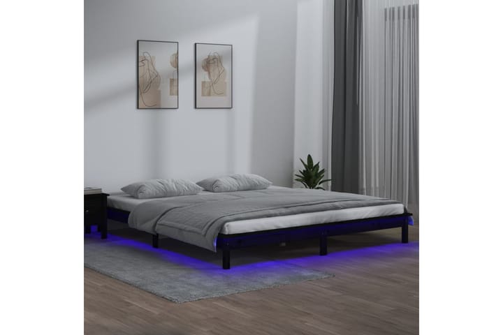 beBasic Sängynrunko LED-valoilla musta 120x200 cm täysi puu - Musta - Sänkykehikot & sängynrungot