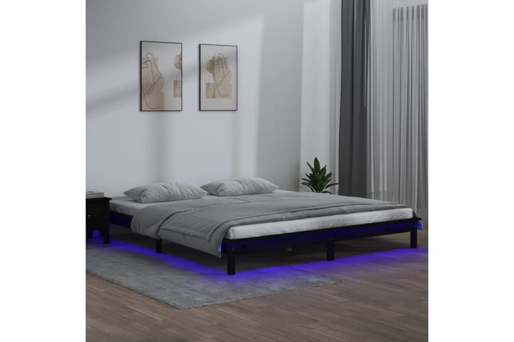 beBasic Sängynrunko LED-valoilla musta 135x190 cm 4FT6 Double täysi puu - Musta - Sänkykehikot & sängynrungot
