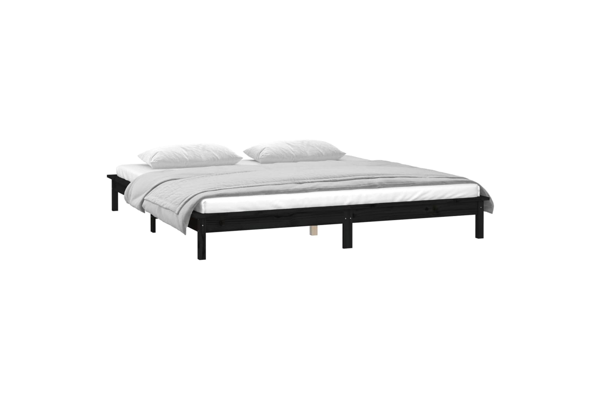 beBasic Sängynrunko LED-valoilla musta 200x200 cm täysi puu - Musta - Huonekalut - Sänky - Sänkykehikot & sängynrungot