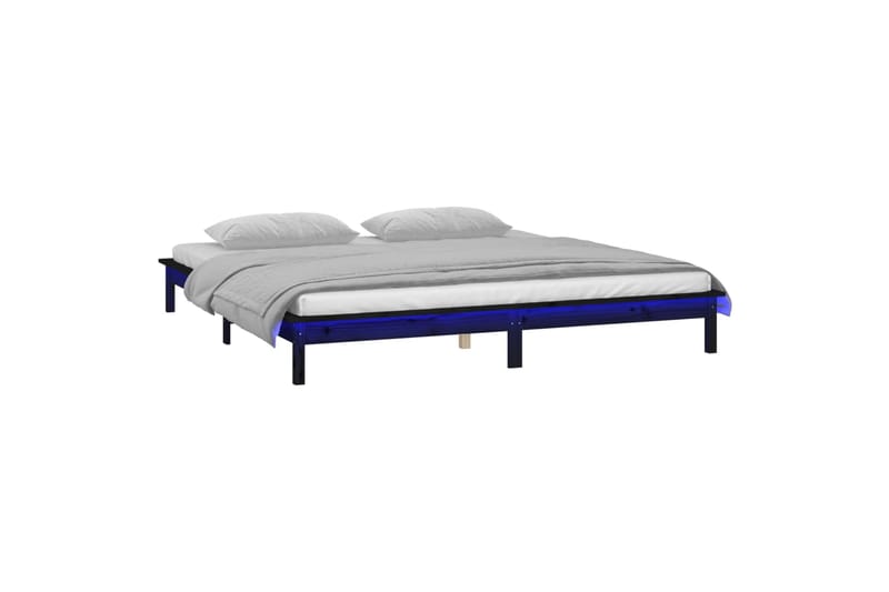 beBasic Sängynrunko LED-valoilla musta 200x200 cm täysi puu - Musta - Huonekalut - Sänky - Sänkykehikot & sängynrungot