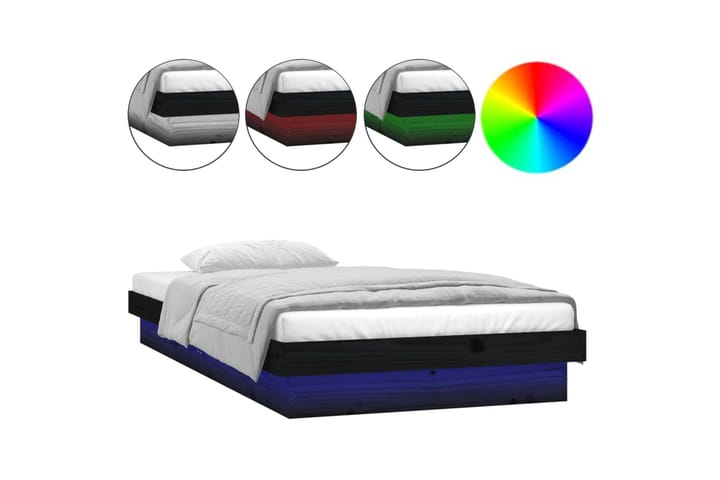 beBasic Sängynrunko LED-valoilla musta 90x190 cm 3FT Single täysi puu - Musta - Sänkykehikot & sängynrungot