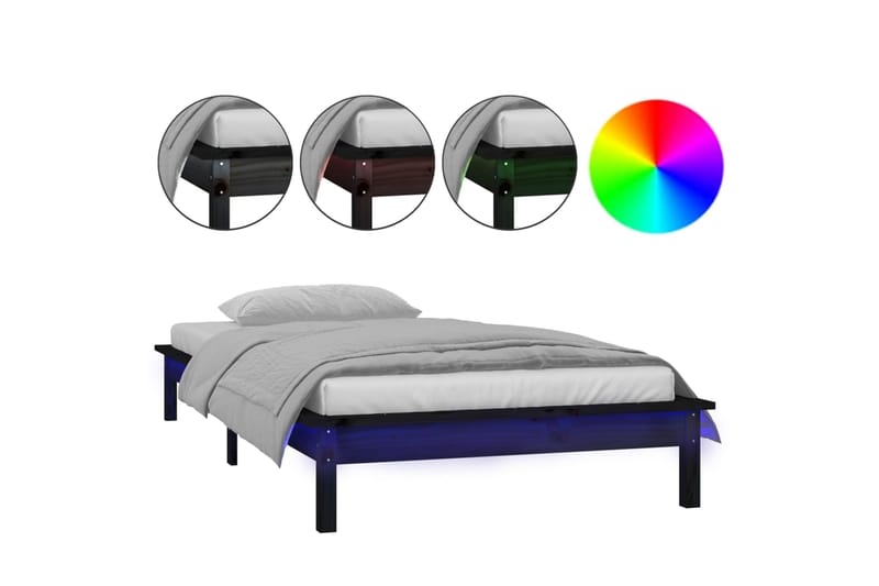 beBasic Sängynrunko LED-valoilla musta 90x190 cm 3FT Single täysi puu - Musta - Huonekalut - Sänky - Sänkykehikot & sängynrungot