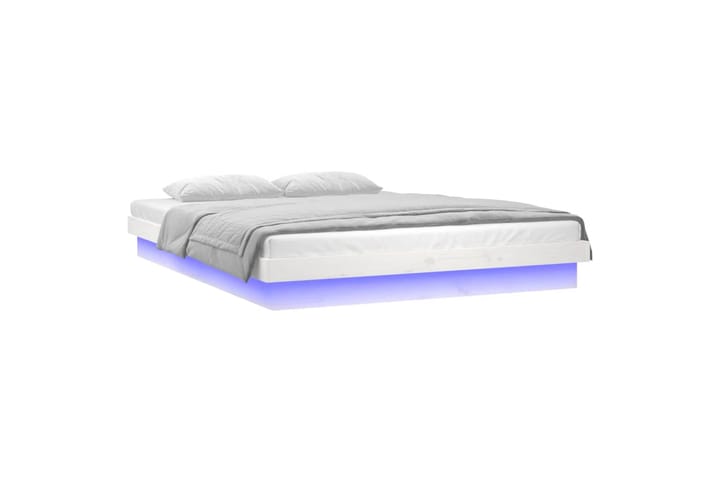 beBasic Sängynrunko LED-valoilla valkoinen 140x190 cm täysi puu - Valkoinen - Sänkykehikot & sängynrungot