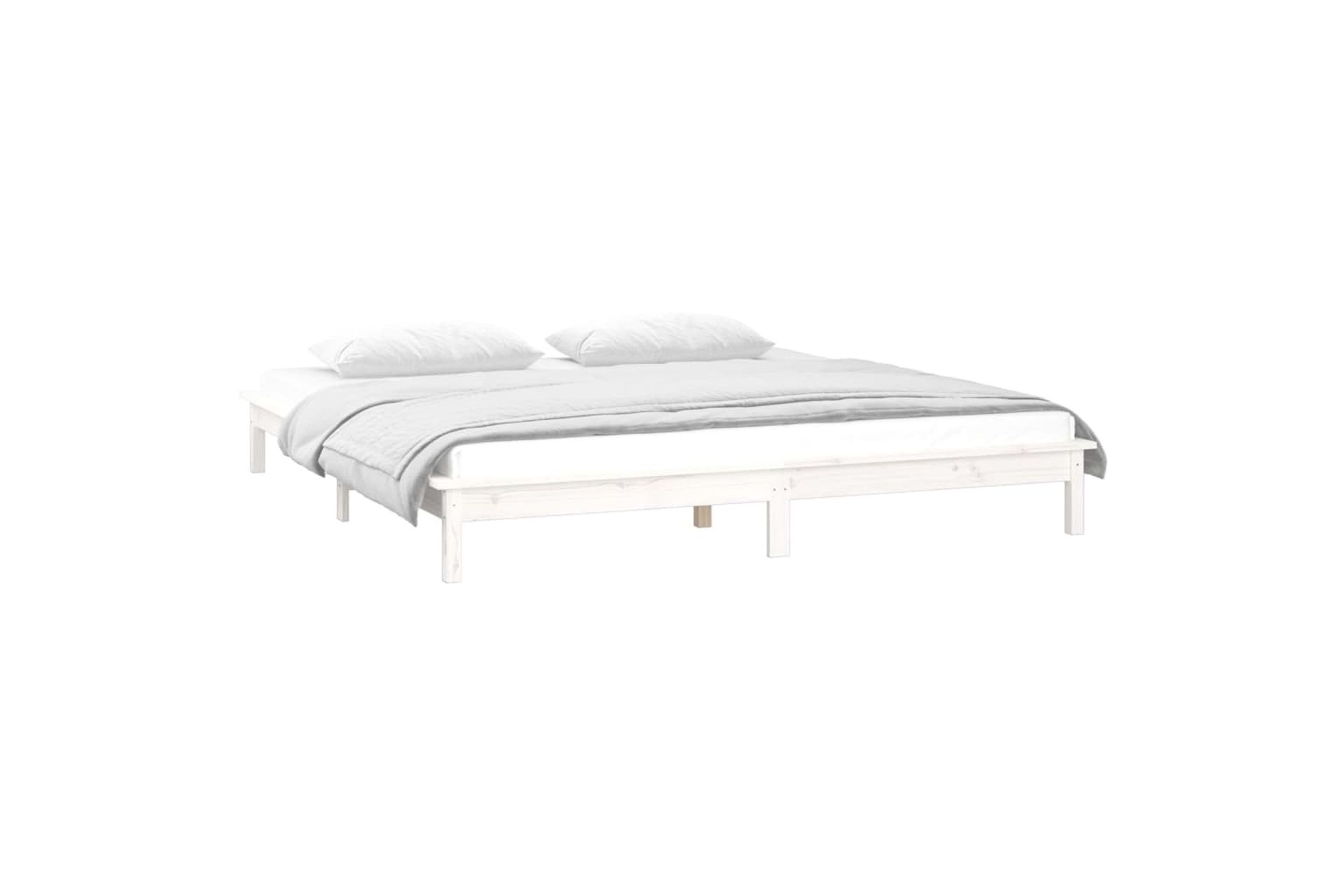 beBasic Sängynrunko LED-valoilla valkoinen 160x200 cm täysi puu - Valkoinen - Huonekalut - Sänky - Sänkykehikot & sängynrungot