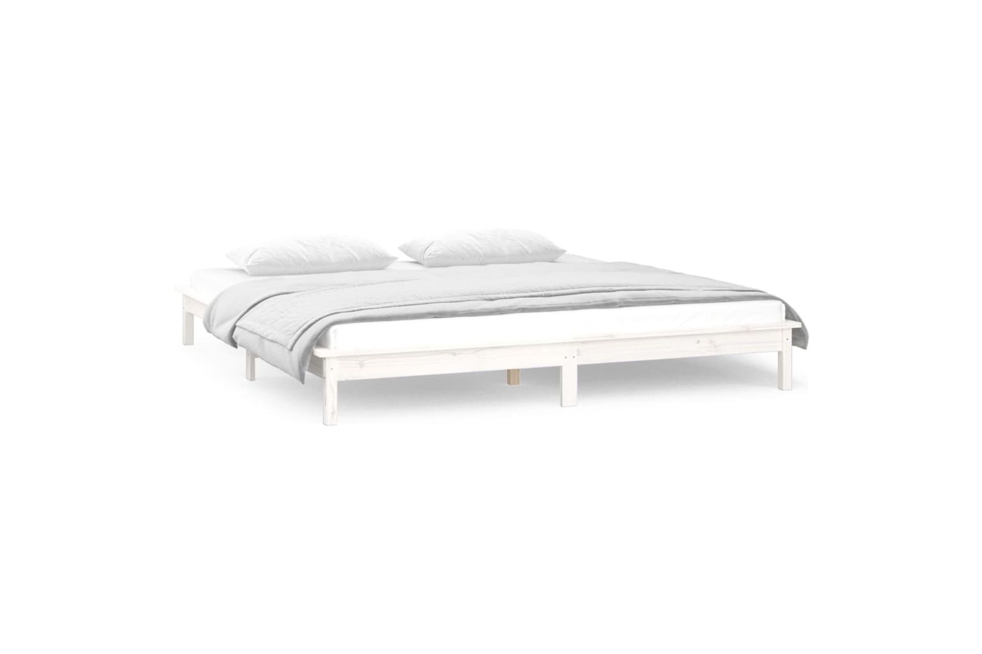 beBasic Sängynrunko LED-valoilla valkoinen 160x200 cm täysi puu - Valkoinen - Huonekalut - Sänky - Sänkykehikot & sängynrungot