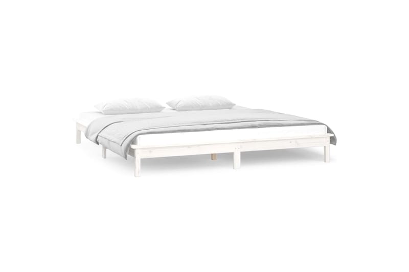 beBasic Sängynrunko LED-valoilla valkoinen 160x200 cm täysi puu - Valkoinen - Huonekalut - Sänky - Sänkykehikot & sängynrungot