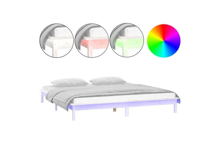 beBasic Sängynrunko LED-valoilla valkoinen 200x200 cm täysi puu - Valkoinen - Sänkykehikot & sängynrungot