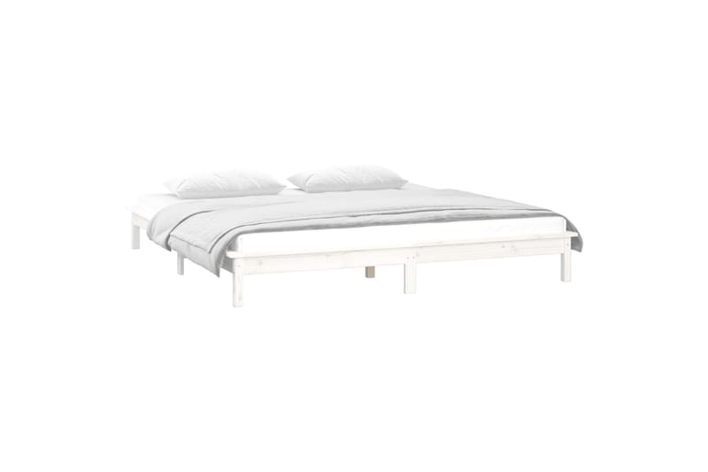 beBasic Sängynrunko LED-valoilla valkoinen 200x200 cm täysi puu - Valkoinen - Huonekalut - Sänky - Sänkykehikot & sängynrungot
