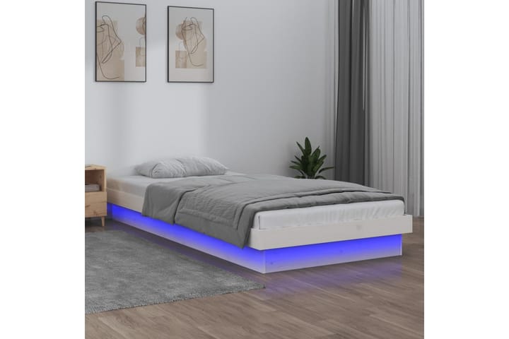 beBasic Sängynrunko LED-valoilla valkoinen 90x200 cm täysi puu - Valkoinen - Sänkykehikot & sängynrungot