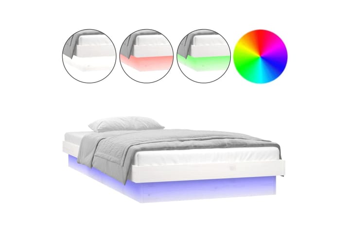 beBasic Sängynrunko LED-valoilla valkoinen 90x200 cm täysi puu - Valkoinen - Sänkykehikot & sängynrungot