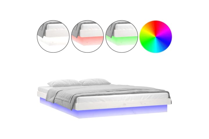 beBasic Sängynrunko LED-valot valk. 150x200 cm 5FT King Size täysi puu - Valkoinen - Sänkykehikot & sängynrungot