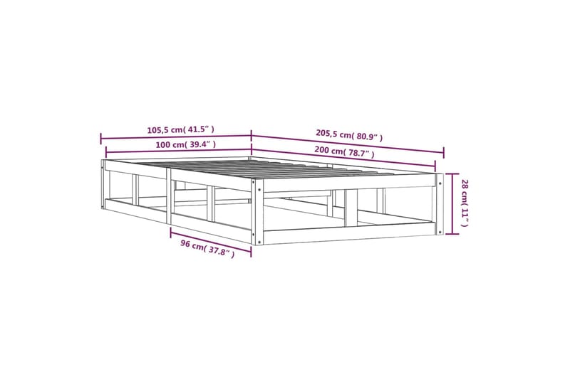 beBasic Sängynrunko musta 100x200 cm täysi puu - Musta - Sänkykehikot & sängynrungot