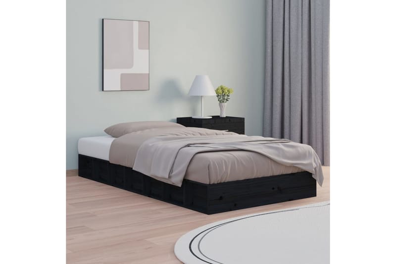 beBasic Sängynrunko musta 135x190 cm 4FT6 Double täysi puu - Musta - Huonekalut - Sänky - Sänkykehikot & sängynrungot