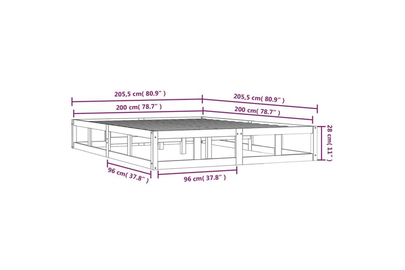 beBasic Sängynrunko musta 200x200 cm täysi puu - Musta - Sänkykehikot & sängynrungot