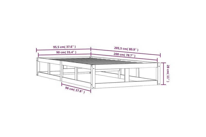 beBasic Sängynrunko valkoinen 90x200 cm täysi puu - Valkoinen - Huonekalut - Sänky - Sänkykehikot & sängynrungot