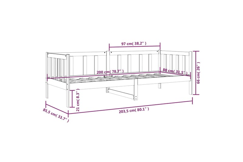 beBasic Sohvasänky 80x200 cm täysi mänty - Ruskea - Sänkykehikot & sängynrungot