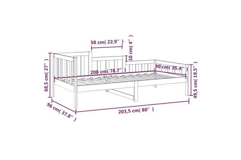 beBasic Sohvasänky 90x200 cm täysi mänty - Ruskea - Huonekalut - Sänky - Sänkykehikot & sängynrungot