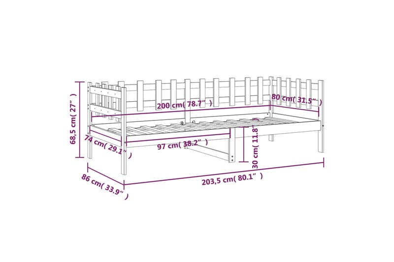 beBasic Sohvasänky harmaa 80x200 cm täysi mänty - Harmaa - Huonekalut - Sänky - Sänkykehikot & sängynrungot