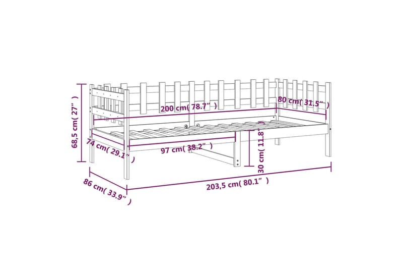 beBasic Sohvasänky harmaa 80x200 cm täysi mänty - Harmaa - Sänkykehikot & sängynrungot