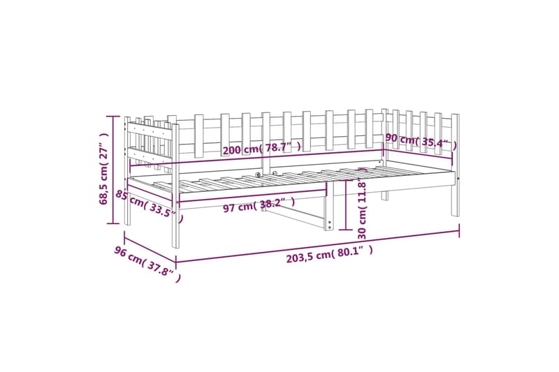 beBasic Sohvasänky harmaa 90x200 cm täysi mänty - Harmaa - Sänkykehikot & sängynrungot