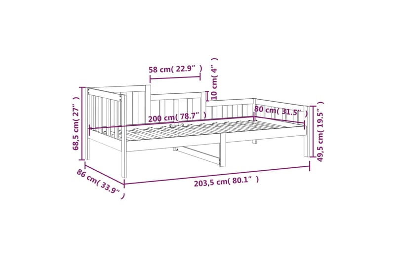 beBasic Sohvasänky hunajanruskea 80x200 cm täysi mänty - Ruskea - Sänkykehikot & sängynrungot