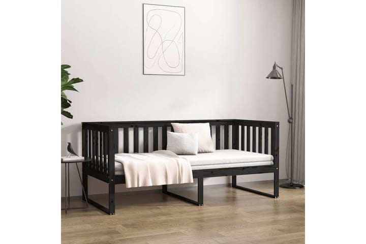beBasic Sohvasänky musta 100x200 cm täysi mänty - Musta - Sänkykehikot & sängynrungot