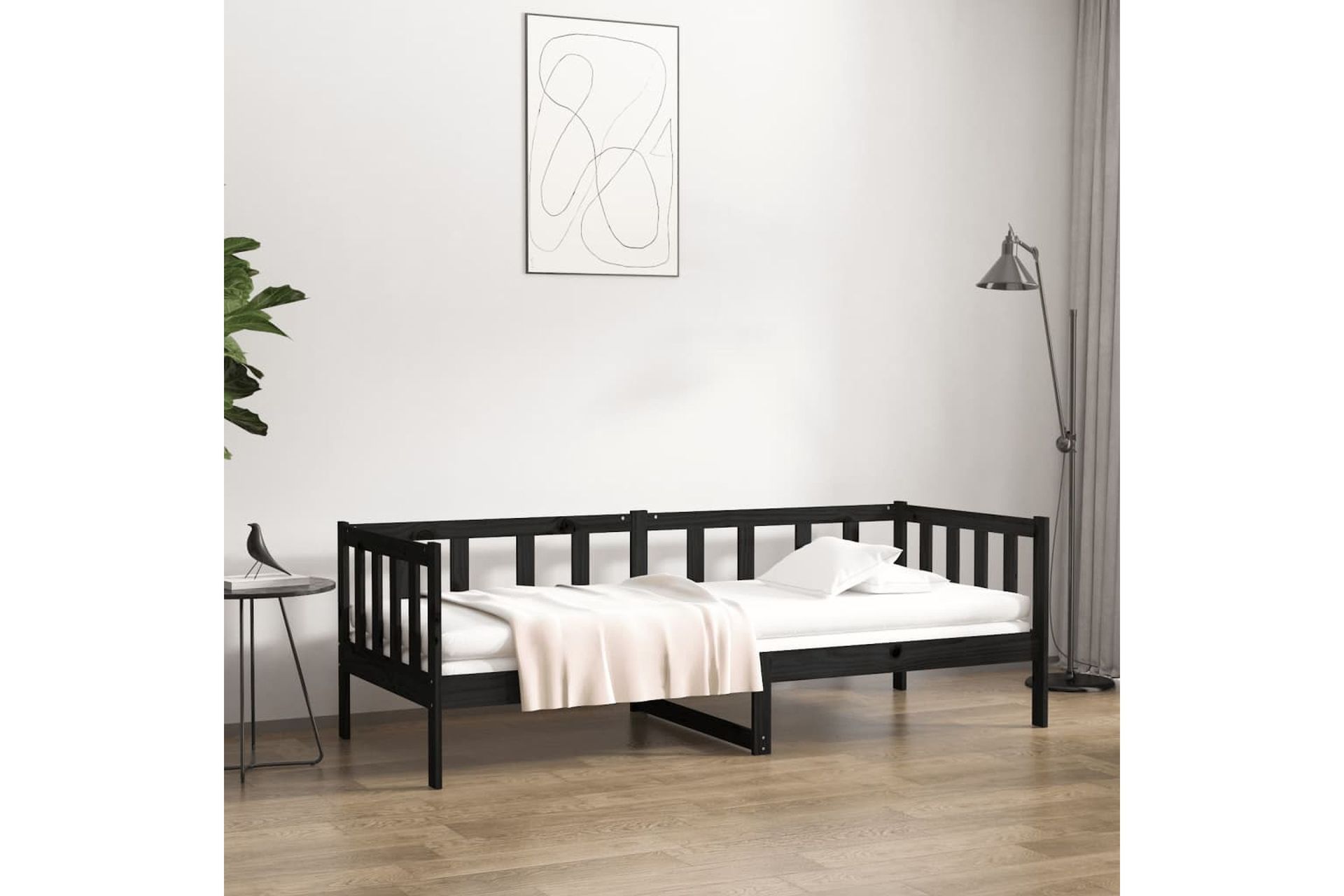 beBasic Sohvasänky musta 90x190 cm täysi mänty - Musta - Huonekalut - Sänky - Sänkykehikot & sängynrungot
