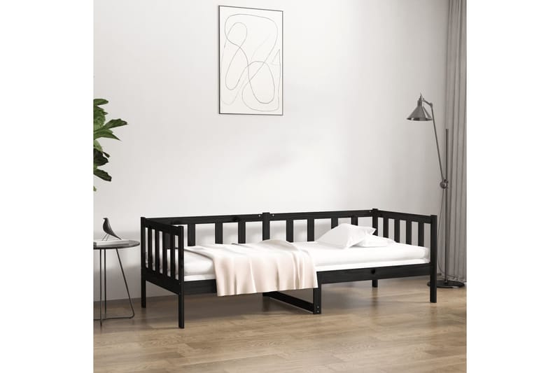 beBasic Sohvasänky musta 90x190 cm täysi mänty - Musta - Huonekalut - Sänky - Sänkykehikot & sängynrungot