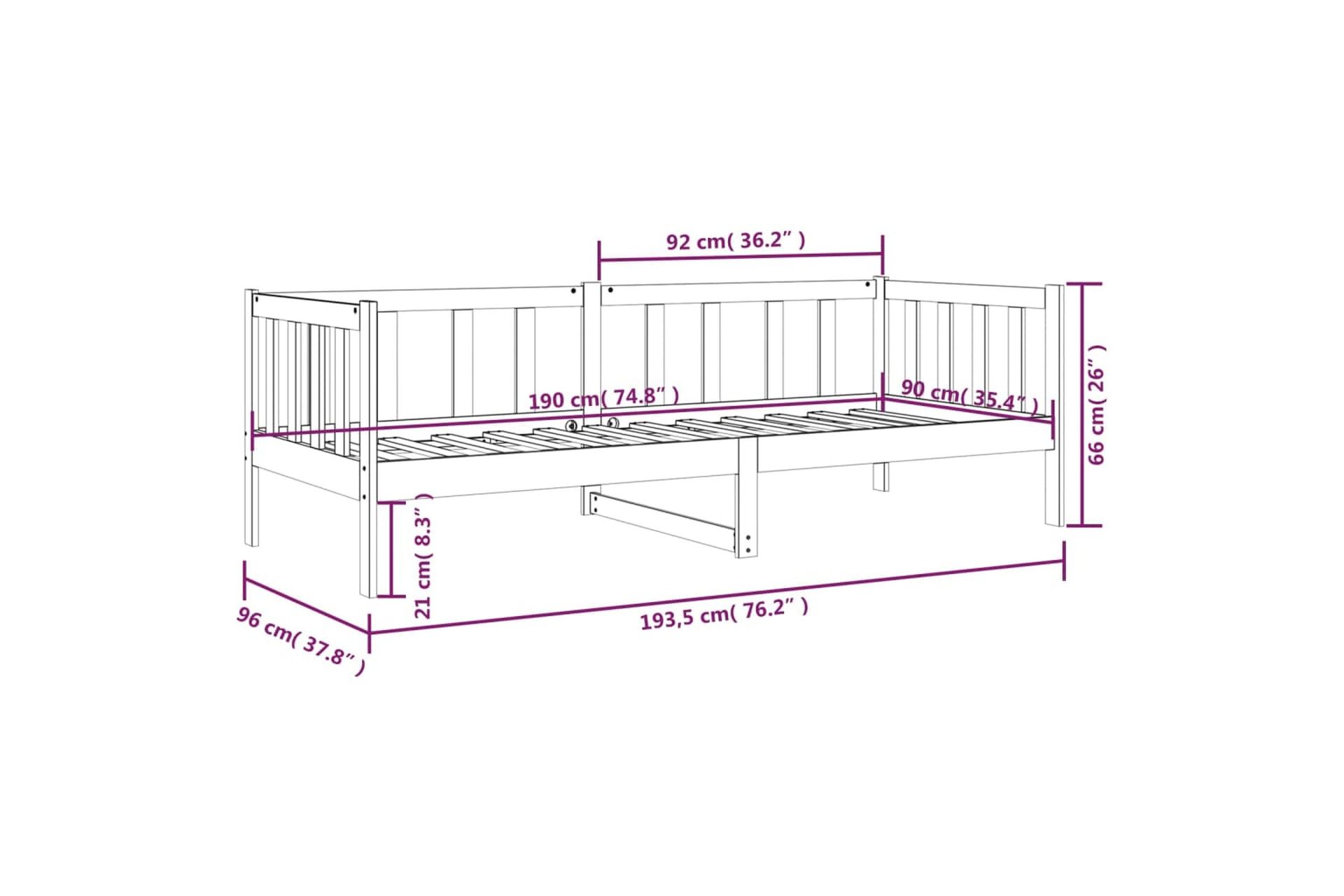 beBasic Sohvasänky musta 90x190 cm täysi mänty - Musta - Huonekalut - Sänky - Sänkykehikot & sängynrungot