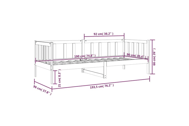 beBasic Sohvasänky musta 90x190 cm täysi mänty - Musta - Huonekalut - Sänky - Sänkykehikot & sängynrungot
