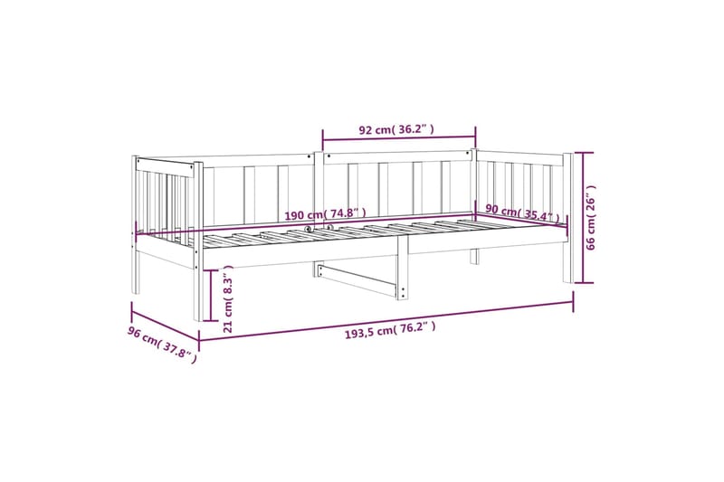 beBasic Sohvasänky musta 90x190 cm t�äysi mänty - Musta - Sänkykehikot & sängynrungot